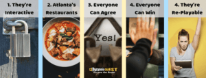 1, 2, 3, 4, 5 Graphic Describing the reasons for doing an escape room